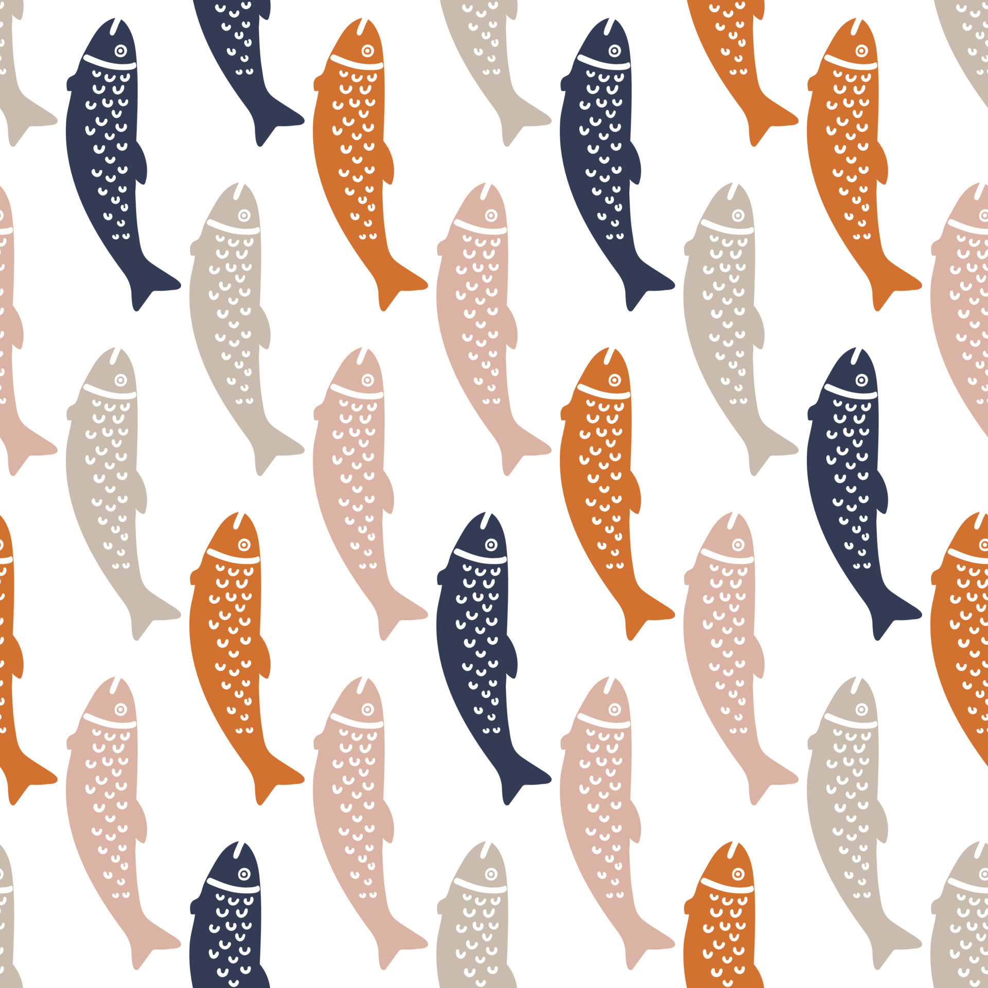 Seamless pattern with hand drawn colorful fish. Bright design for