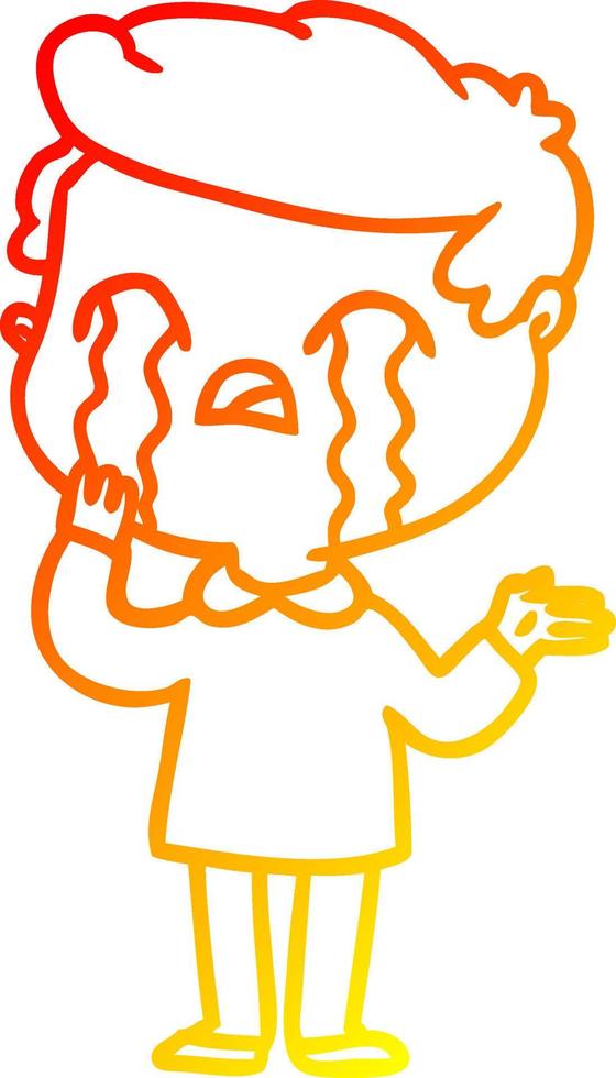 warm gradient line drawing cartoon man crying vector