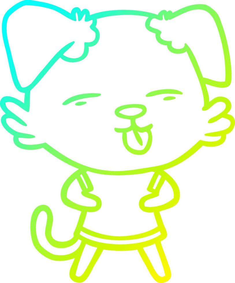 cold gradient line drawing cartoon dog sticking out tongue vector