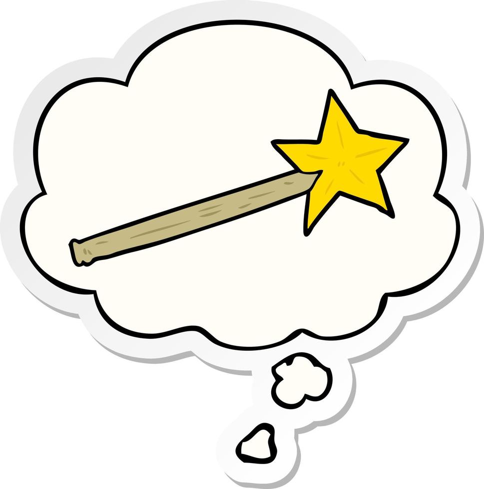 cartoon magic wand and thought bubble as a printed sticker vector