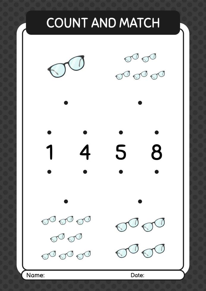 Count and match game with glasses. worksheet for preschool kids, kids activity sheet vector