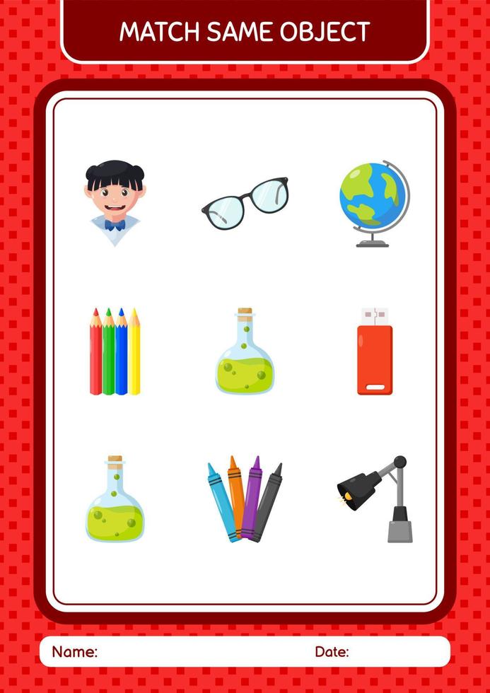 Match with same object game chemical bottle. worksheet for preschool kids, kids activity sheet vector