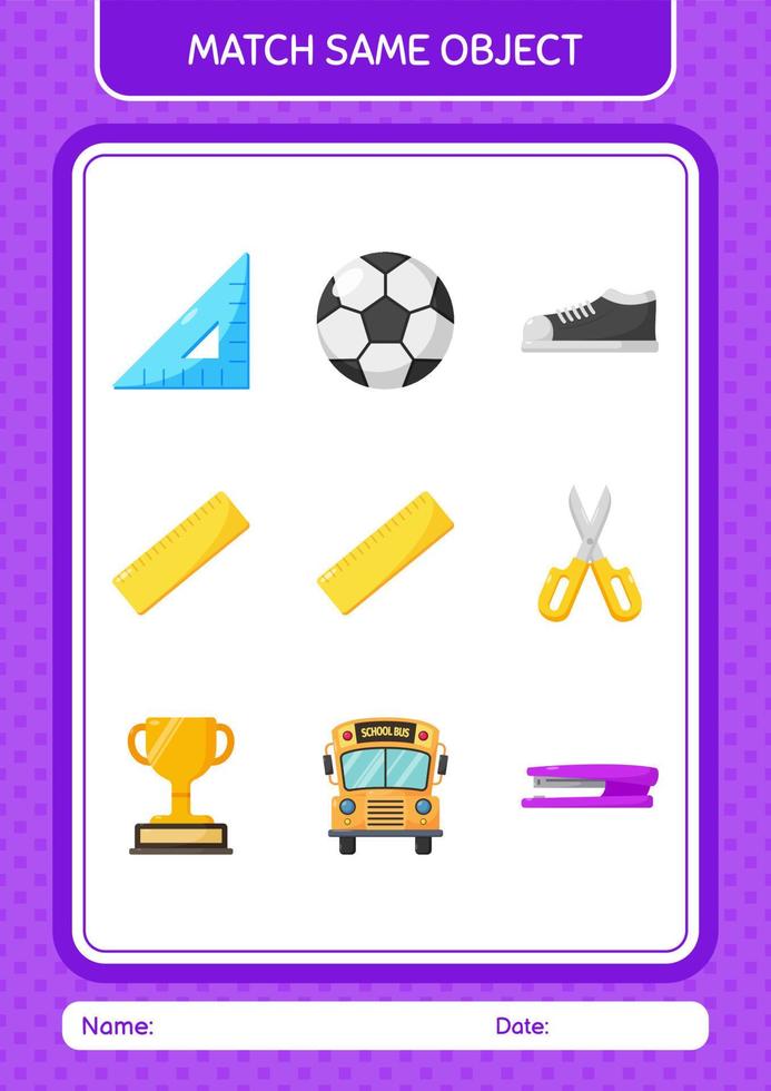 Match with same object game ruler. worksheet for preschool kids, kids activity sheet vector