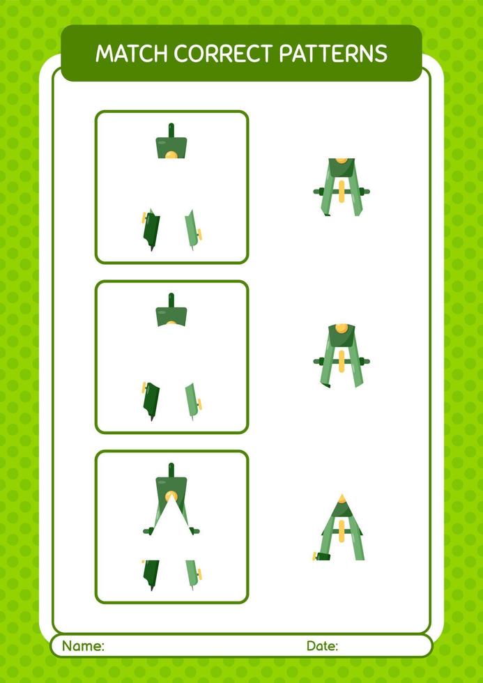 Match pattern game with bow compass. worksheet for preschool kids, kids activity sheet vector