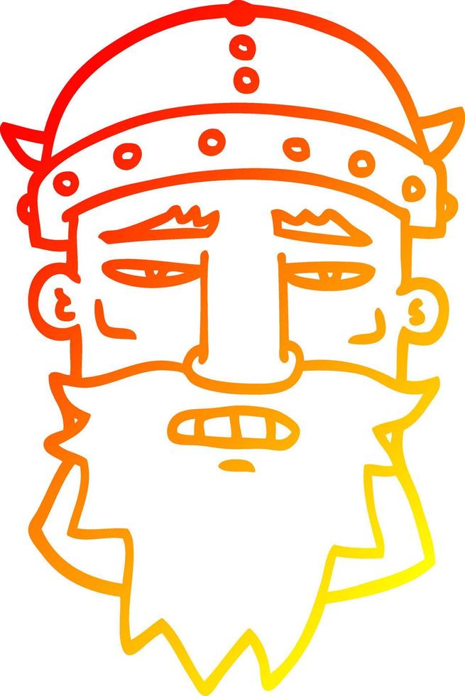 dibujo de línea de degradado cálido cara de vikingo de dibujos animados vector