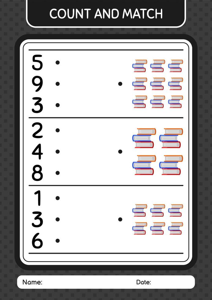 cuenta y combina el juego con el libro. hoja de trabajo para niños en edad preescolar, hoja de actividades para niños vector