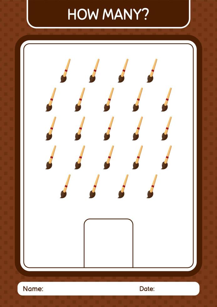 How many counting game with paint brush. worksheet for preschool kids, kids activity sheet vector