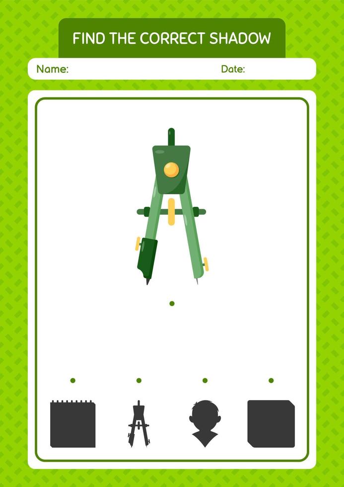 Find the correct shadows game with bow compass. worksheet for preschool kids, kids activity sheet vector