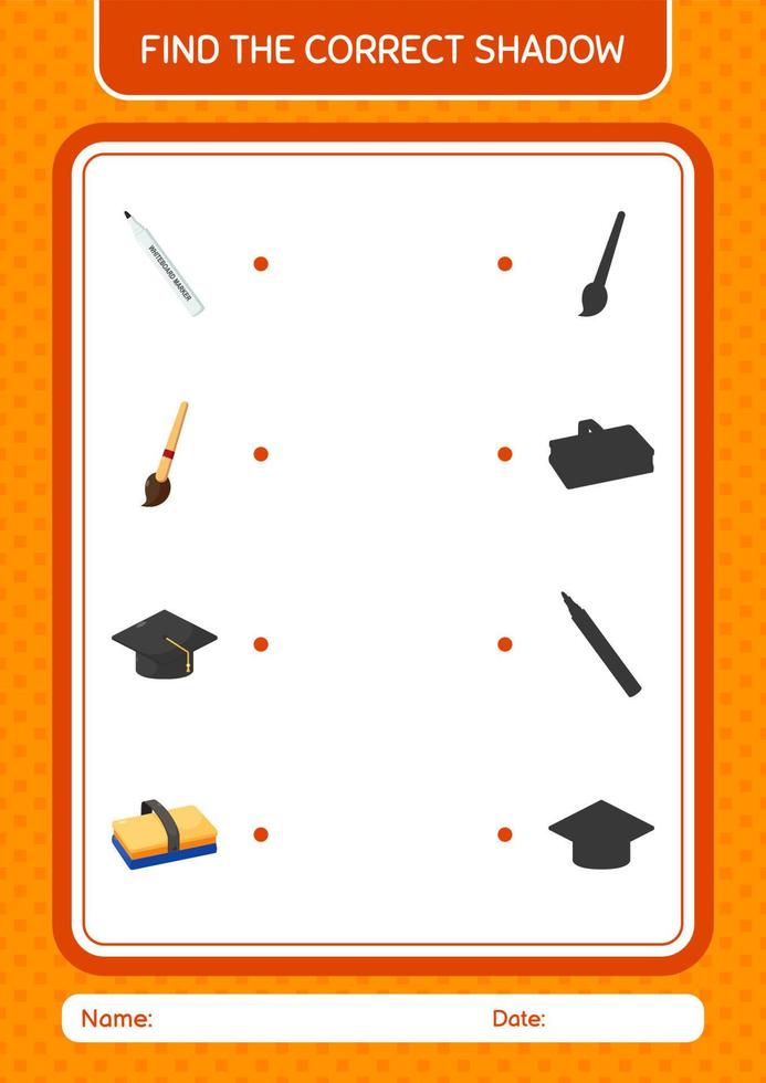 Find the correct shadows game with summer icon. worksheet for preschool kids, kids activity sheet vector