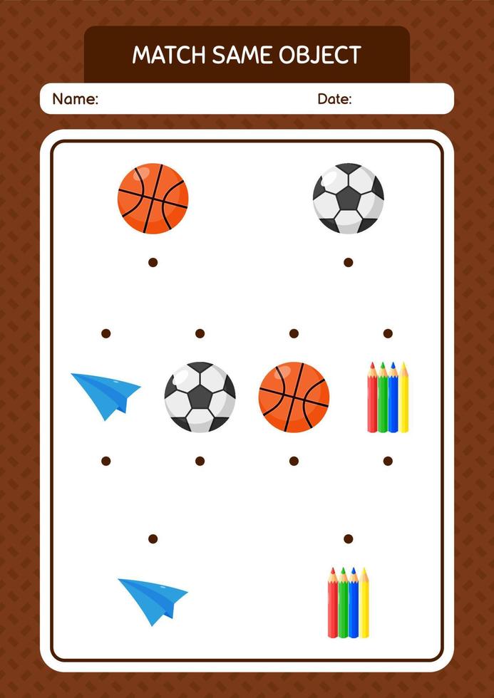 Match with same object game summer icon. worksheet for preschool kids, kids activity sheet vector
