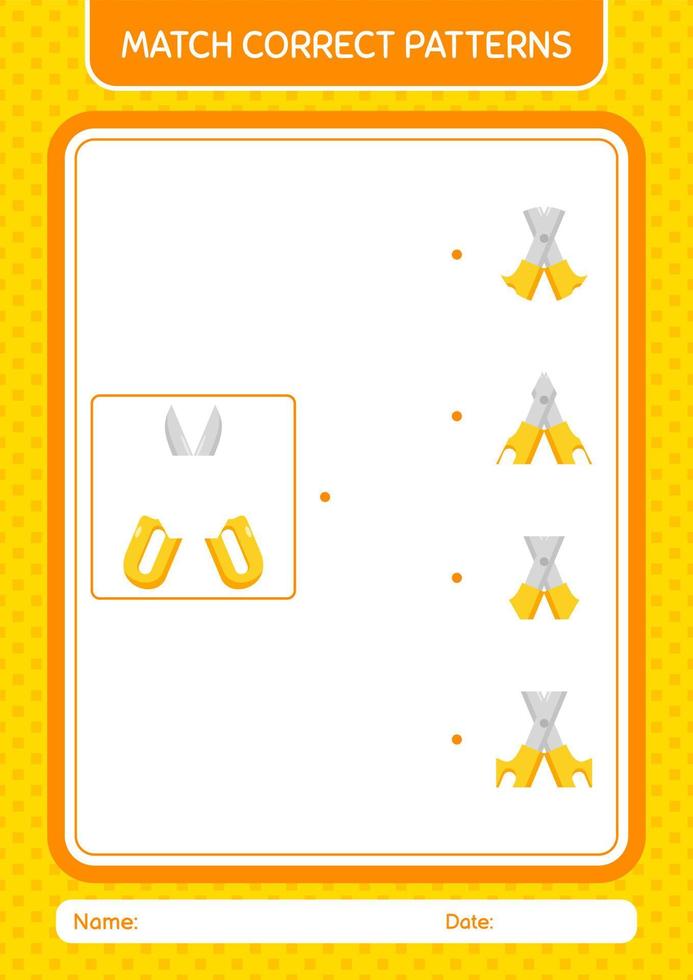 Match pattern game with scissors. worksheet for preschool kids, kids activity sheet vector