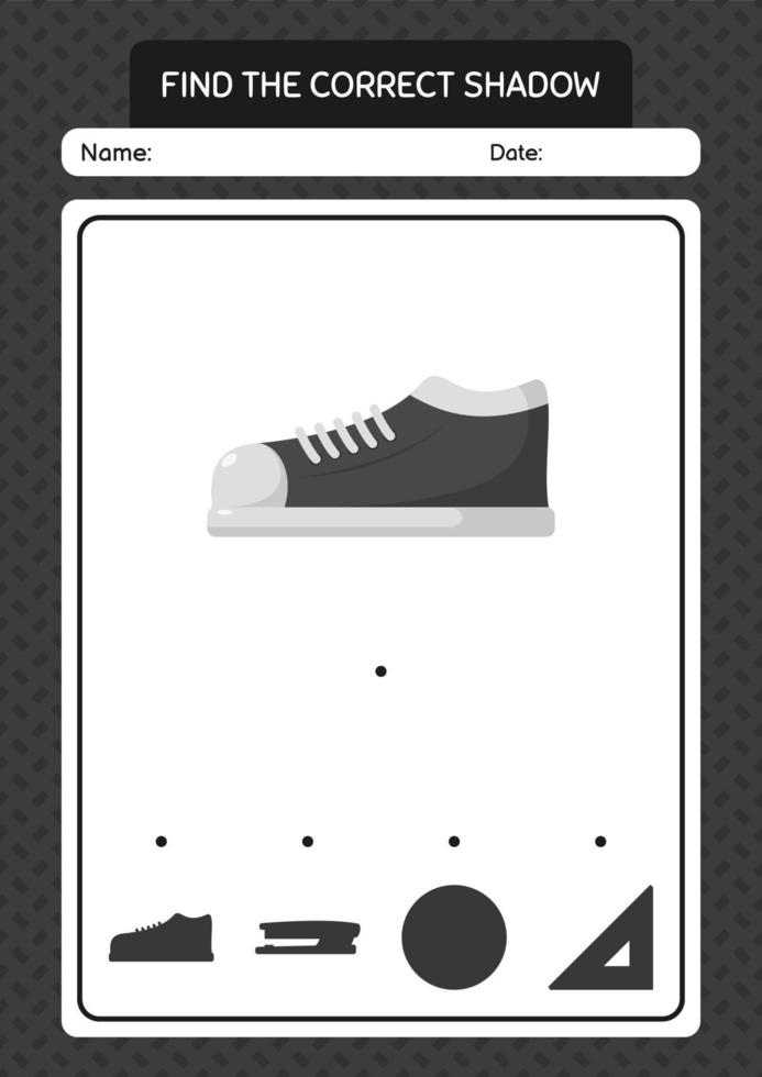 Find the correct shadows game with shoes. worksheet for preschool kids, kids activity sheet vector