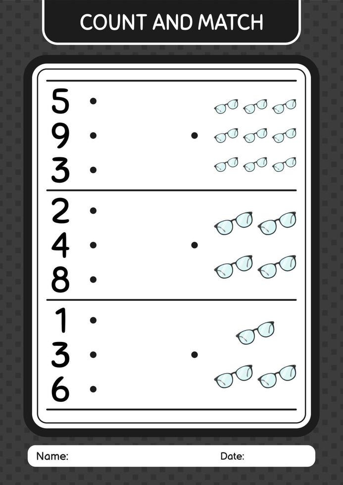 Count and match game with glasses. worksheet for preschool kids, kids activity sheet vector