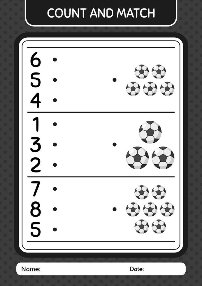 Count and match game with soccerball. worksheet for preschool kids, kids activity sheet vector