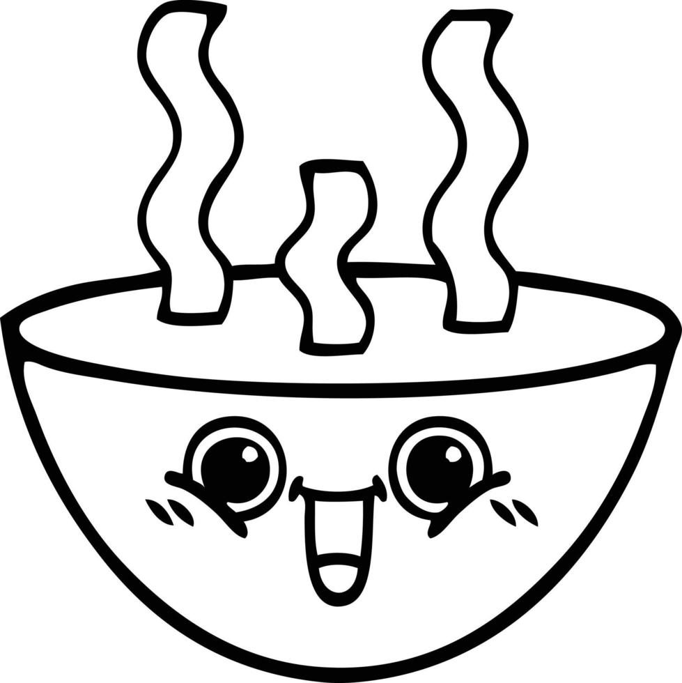 line drawing cartoon bowl of hot soup vector