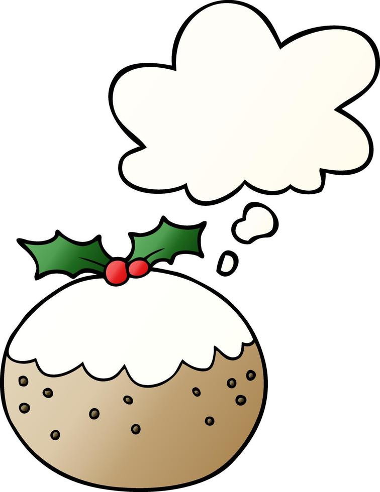 cartoon christmas pudding and thought bubble in smooth gradient style vector