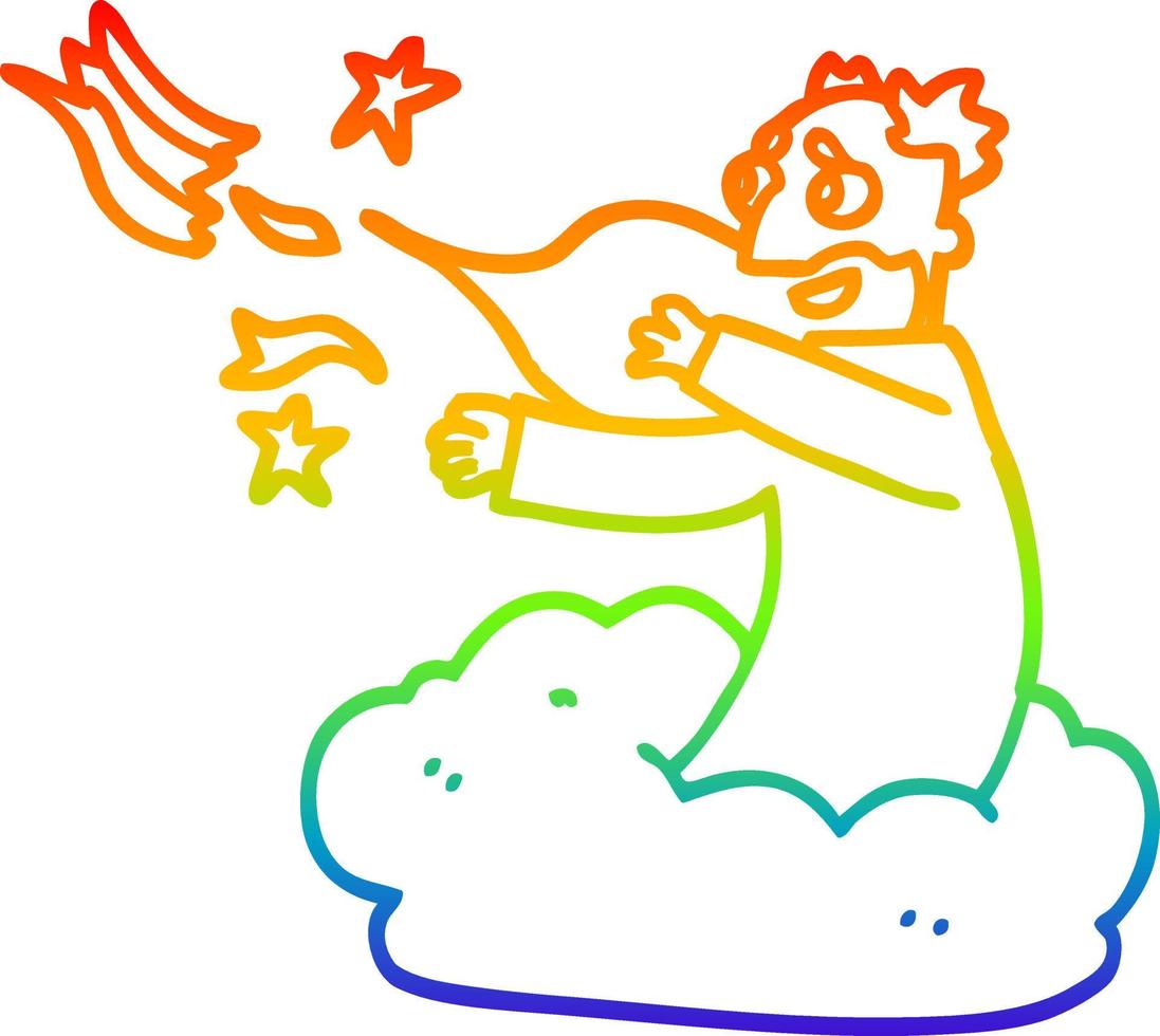 rainbow gradient line drawing cartoon god on cloud vector