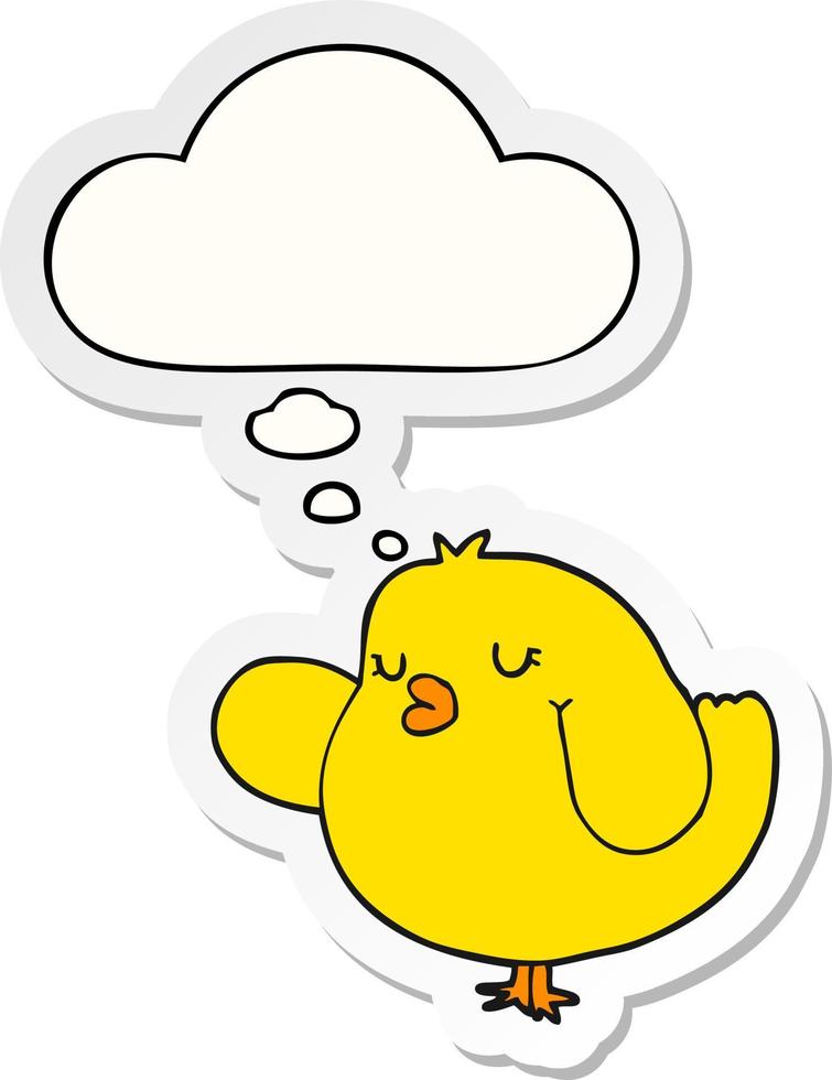 cartoon bird and thought bubble as a printed sticker vector