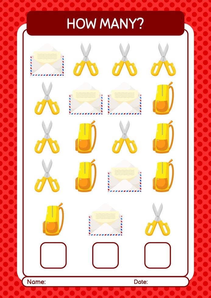 How many counting game with summer icon. worksheet for preschool kids, kids activity sheet vector