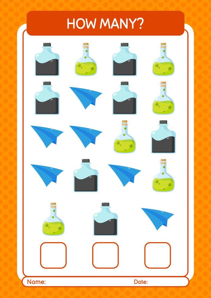 How many counting game with summer icon. worksheet for preschool kids, kids activity sheet vector