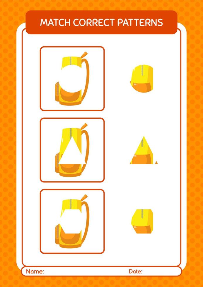 Match pattern game with backpack. worksheet for preschool kids, kids activity sheet vector