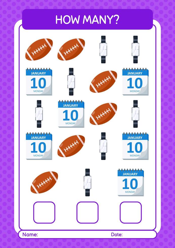 How many counting game with summer icon. worksheet for preschool kids, kids activity sheet vector