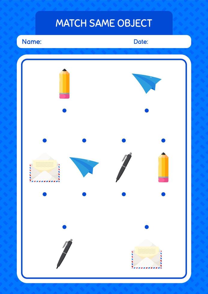 Match with same object game summer icon. worksheet for preschool kids, kids activity sheet vector