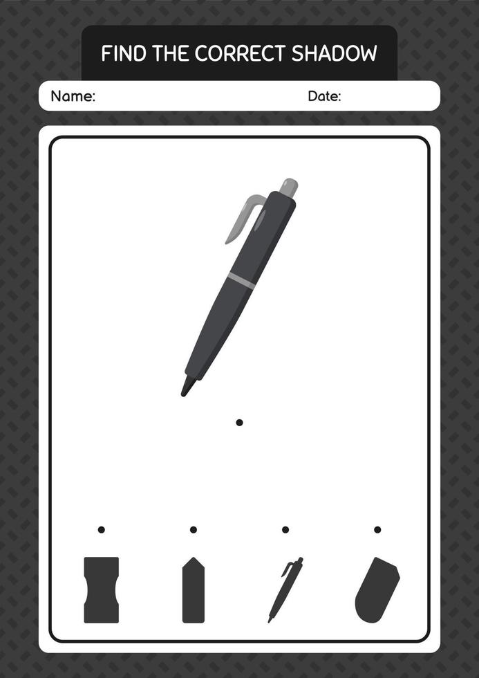 Find the correct shadows game with pen. worksheet for preschool kids, kids activity sheet vector