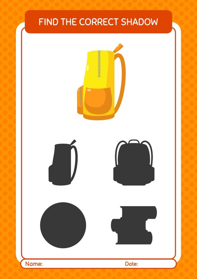 Find the correct shadows game with backpack. worksheet for preschool kids, kids activity sheet vector