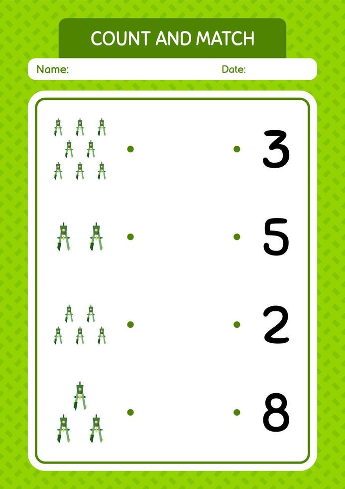 Count and match game with bow compass. worksheet for preschool kids, kids activity sheet vector
