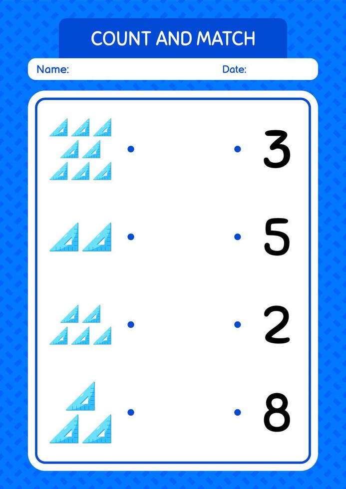 Count and match game with triangle ruler. worksheet for preschool kids, kids activity sheet vector