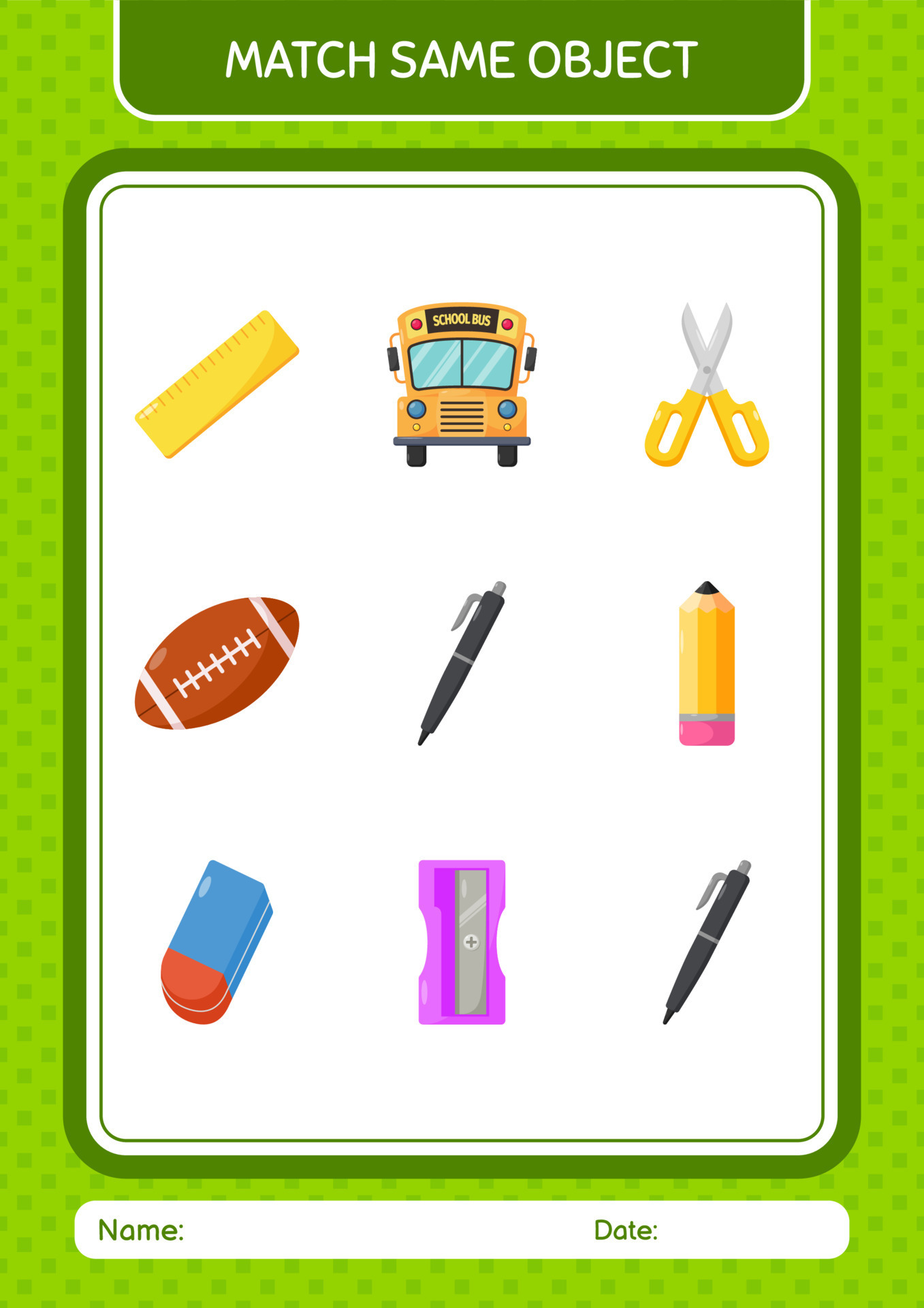 Match with same object game pen worksheet for preschool kids kids