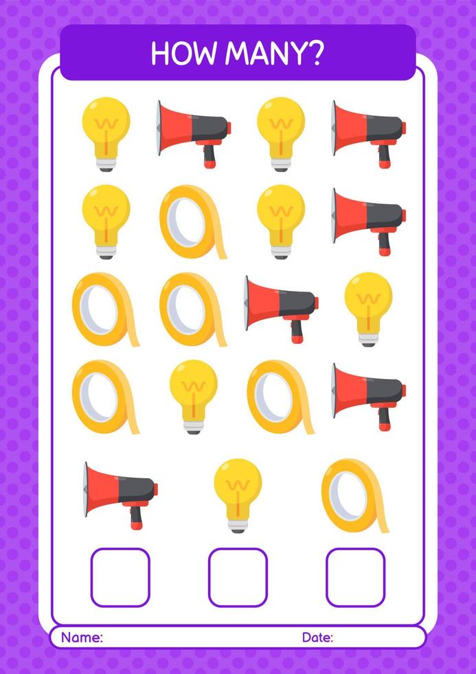 How many counting game with summer icon. worksheet for preschool kids, kids activity sheet vector