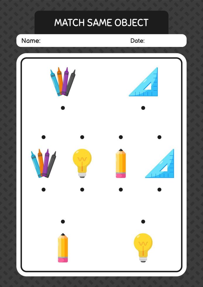 Match with same object game summer icon. worksheet for preschool kids, kids activity sheet vector