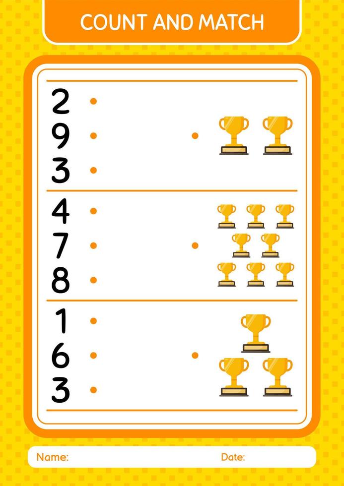 Count and match game with trophy. worksheet for preschool kids, kids activity sheet vector