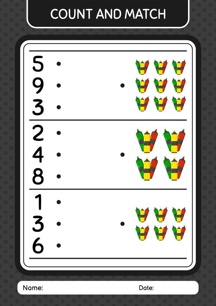 Count and match game with marker pen. worksheet for preschool kids, kids activity sheet vector