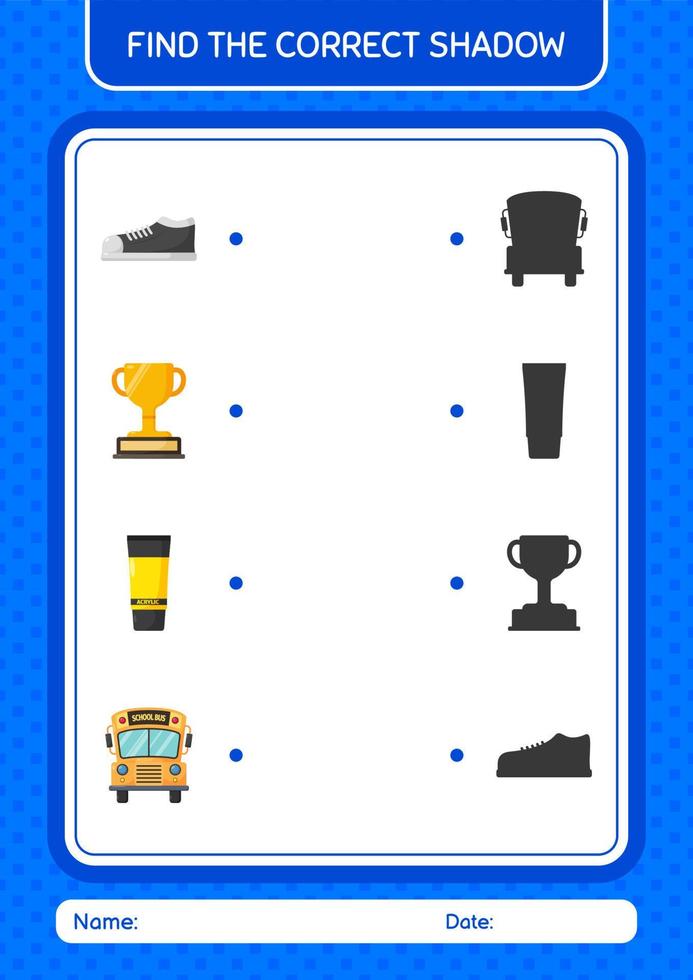 Find the correct shadows game with summer icon. worksheet for preschool kids, kids activity sheet vector