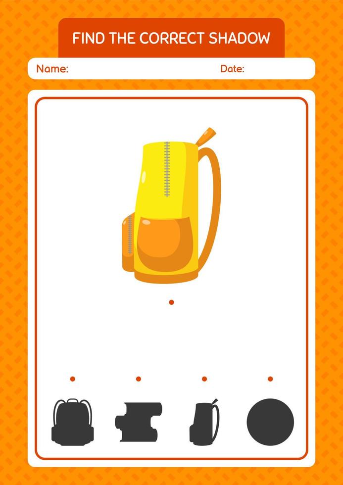 Find the correct shadows game with backpack. worksheet for preschool kids, kids activity sheet vector