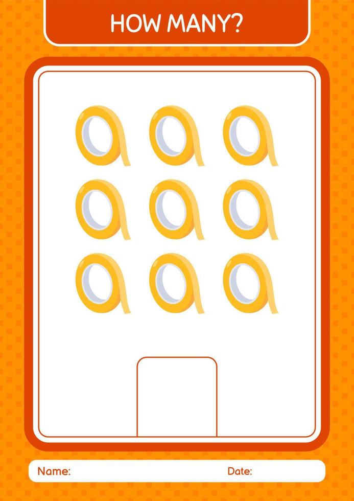 How many counting game with masking tape. worksheet for preschool kids, kids activity sheet vector