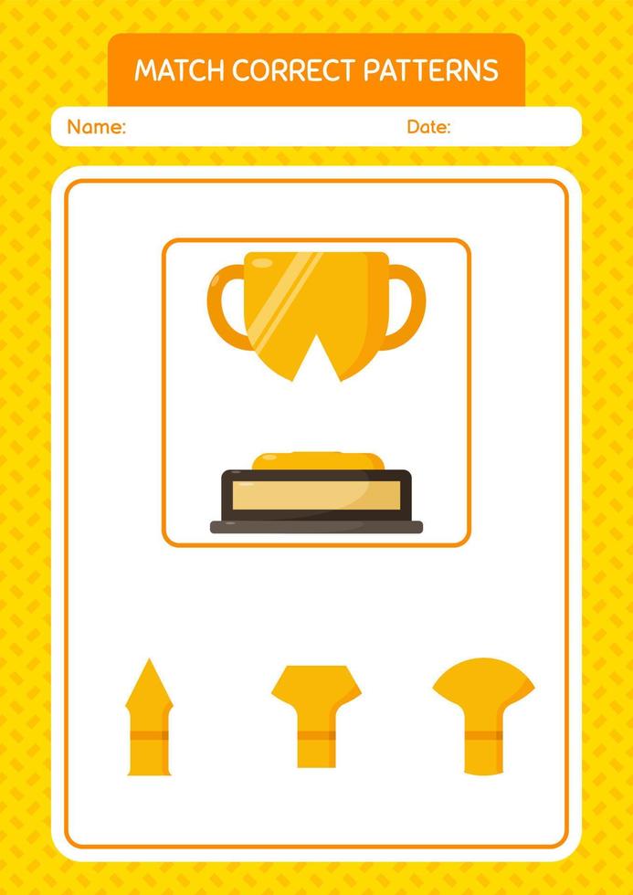 Match pattern game with trophy. worksheet for preschool kids, kids activity sheet vector