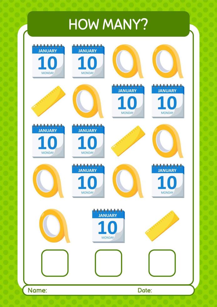 How many counting game with summer icon. worksheet for preschool kids, kids activity sheet vector