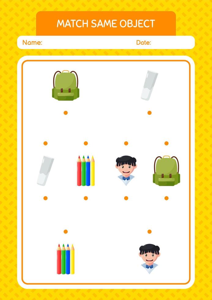 combinar con el mismo icono de verano del juego de objetos. hoja de trabajo para niños en edad preescolar, hoja de actividades para niños vector