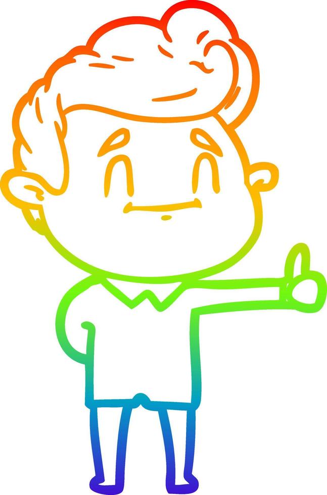 arco iris gradiente línea dibujo feliz caricatura hombre dando pulgares arriba vector