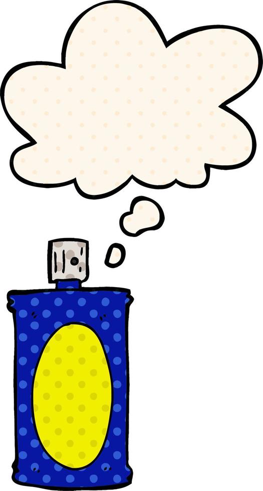 cartoon spray can and thought bubble in comic book style vector