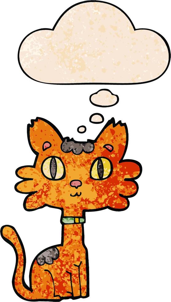 cartoon cat and thought bubble in grunge texture pattern style vector