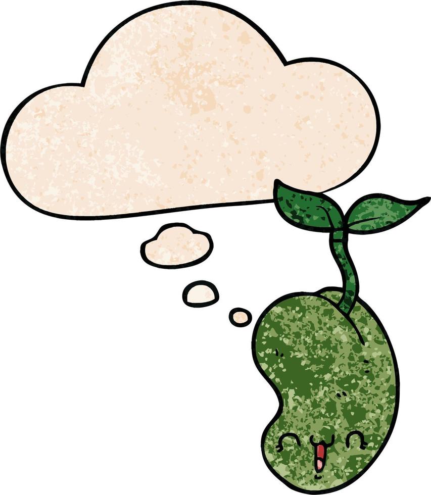 cute cartoon seed sprouting and thought bubble in grunge texture pattern style vector
