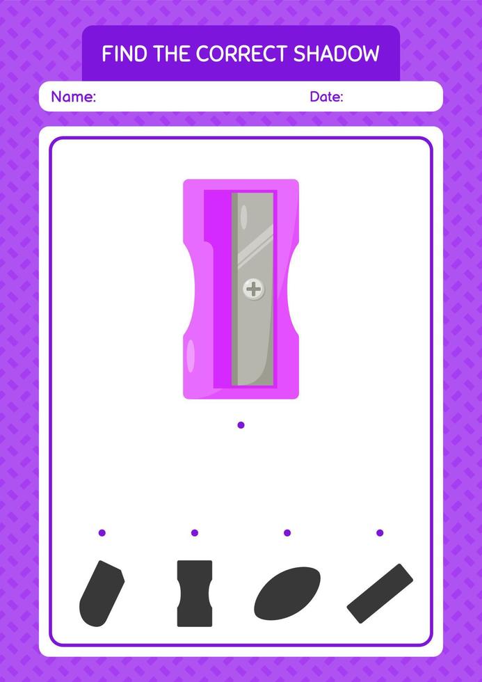 Find the correct shadows game with pencil sharpener. worksheet for preschool kids, kids activity sheet vector