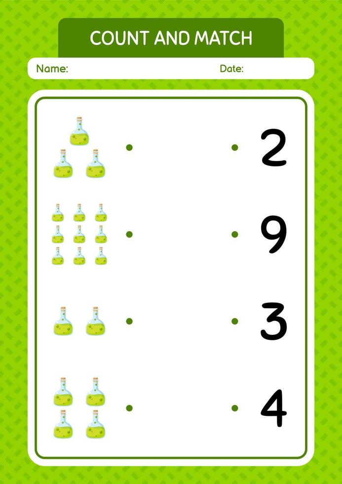 Count and match game with chemical bottle. worksheet for preschool kids, kids activity sheet vector