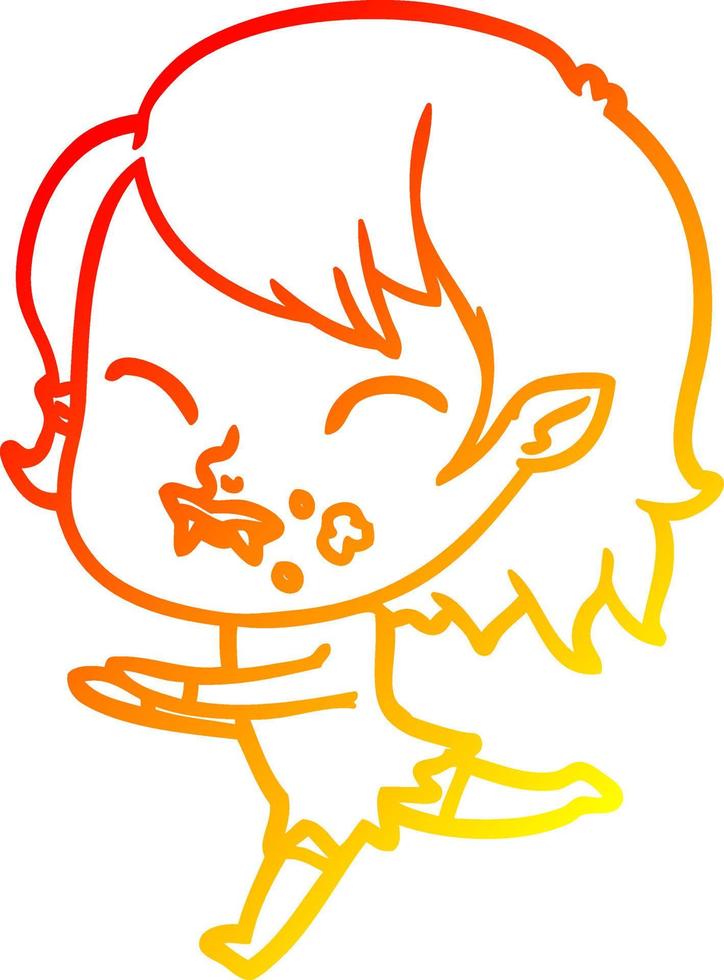 warm gradient line drawing cartoon vampire girl with blood on cheek vector