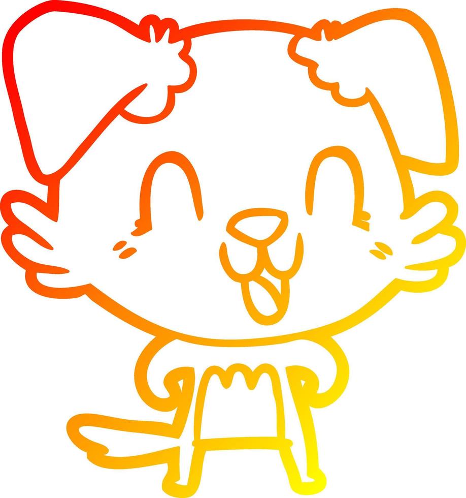 dibujo de línea de gradiente cálido perro de dibujos animados riendo vector